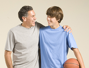 Father and son looking at each other.